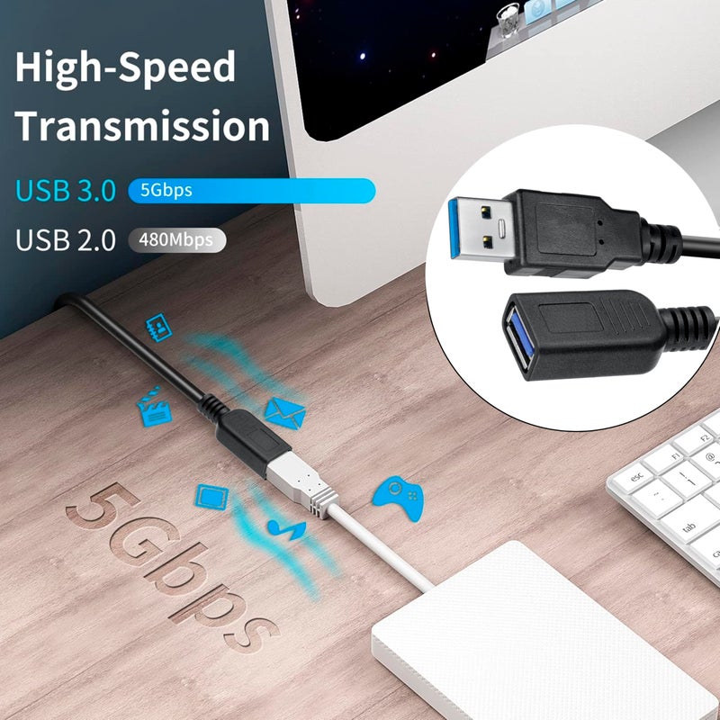 SaiTech IT 2 Pack Short Length 1 Feet USB 3.0 Extension Cable, USB 3.0 A Male to Female Extender Cable - Image 3